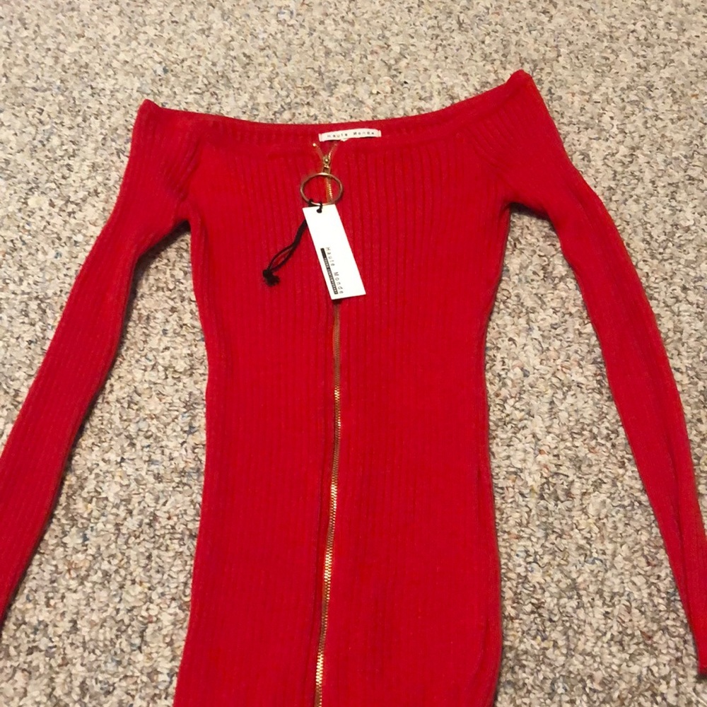 red off the shoulder dress